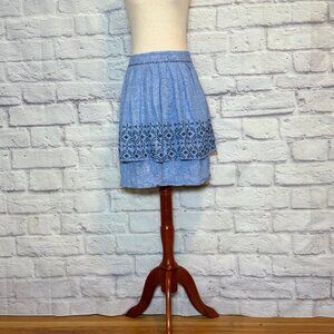 Anthropologie Odille Blue Tiered Mini Skirt